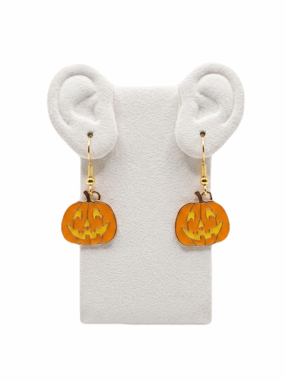 New Artisan Handmade Gold Hand Painted Resin Pumpkin Halloween Dangle Earrings